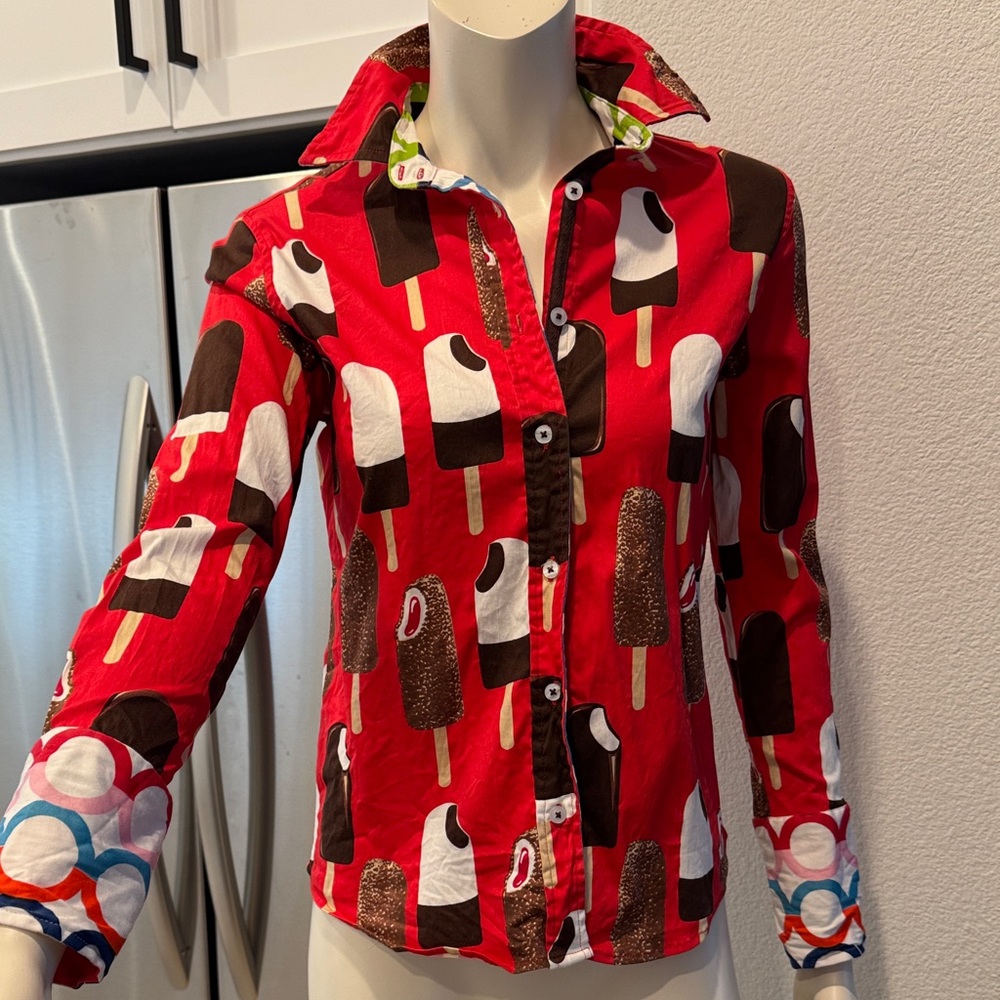 Women’s Tizzie Ice Cream Print Red Shirt XS
